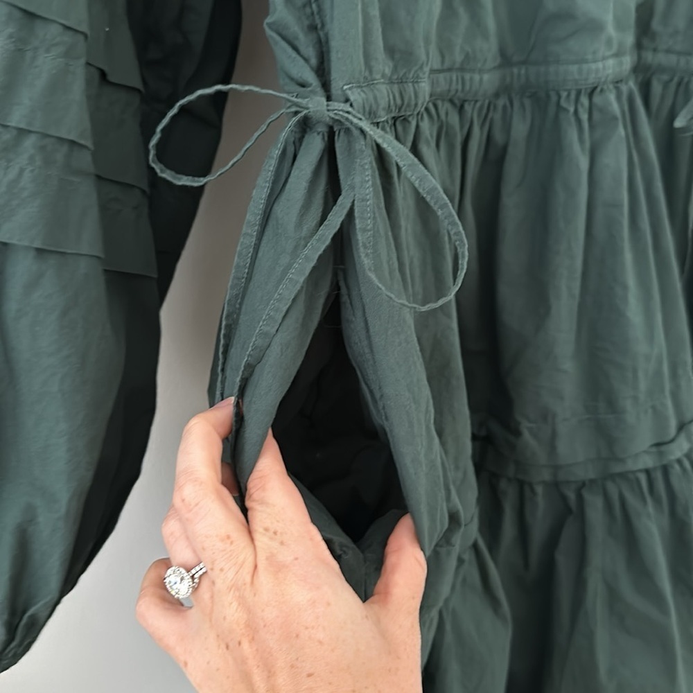 Madewell Long Sleeve Mini Dress Poplin Cotton Wrap Green Casual Quiet Luxury - Picture 11 of 13